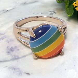 NEW Unisex Rainbow Circle Silver Alloy Ring Size 9